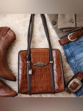 M.C. Marc Chantal Croc Embossed Western Quiet Luxury Shoulder Bag Heart Detail